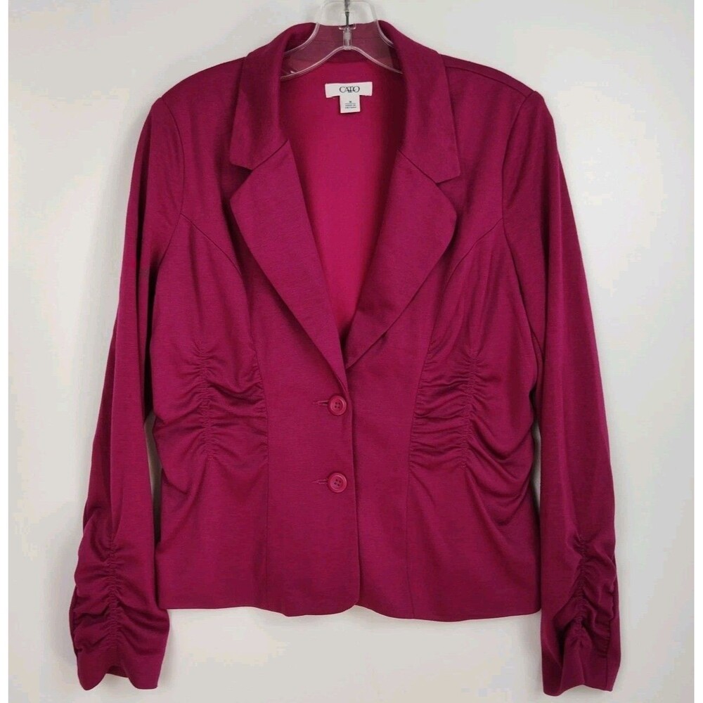 Cato Blazer Women's Size M Bright Pink Long Sleeves Ruched‎ Details 2-Button